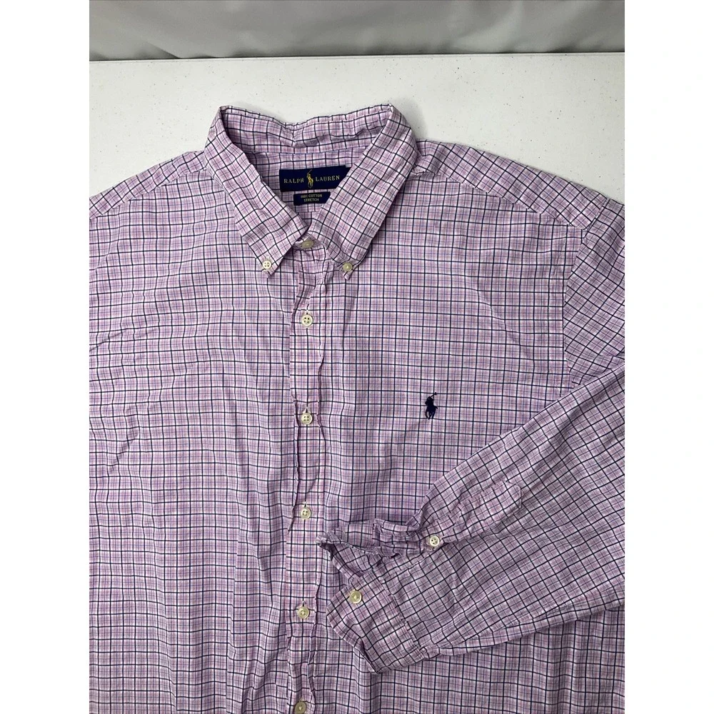 Polo Ralph Lauren Shirt Men Sz 2XL Stretch Gingham Plaid Pink Long Sleeve Pony